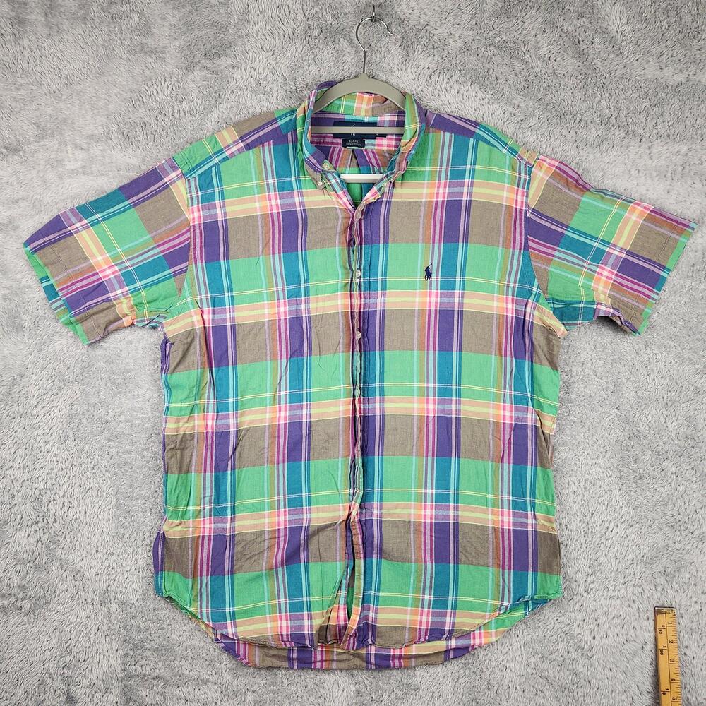 Ralph Lauren Blake Shirt Mens Large Multicolor Madras Plaid Button Pony Logo Y2k